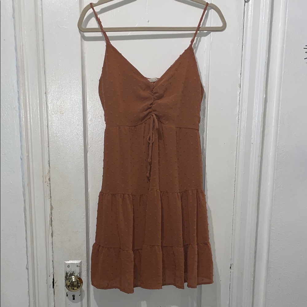 Altar'd State Rust Brown Tiered Spaghetti Strap Mini Dress